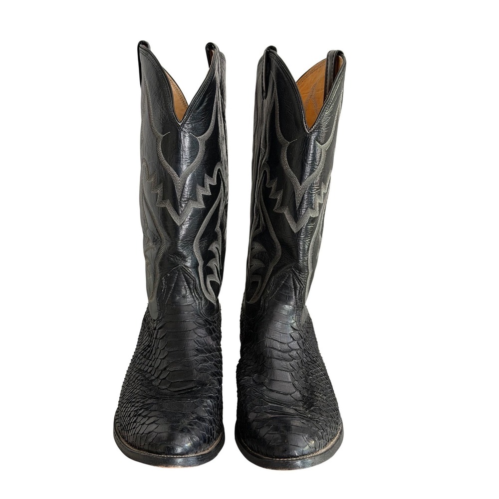 Nocona Python Snakeskin Western Boots Mens Black Exotic Pointed Toe Sz 13D